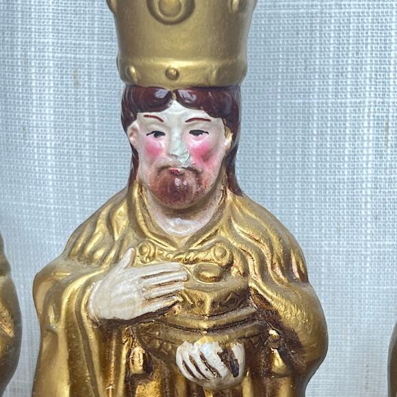 Vintage Mid Century 3 King Candle Holder Painted Plaster Wisemen Christmas Decor - Picture 7 of 13